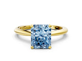 Yellow gold Fancy Blue Radiant Cut Diamond Solitaire Ring with Six-Prong Setting and Classic Band_290