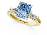 Yellow gold Fancy Blue Radiant  Cut Diamond Solitaire Ring with Tapered Baguette Accents and Four-Prong Setting_43