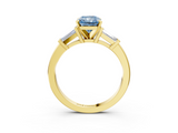 Yellow gold Fancy Blue Radiant  Cut Diamond Solitaire Ring with Tapered Baguette Accents and Four-Prong Setting_45