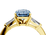 Yellow gold Fancy Blue Radiant  Cut Diamond Solitaire Ring with Tapered Baguette Accents and Four-Prong Setting_46
