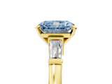 Yellow gold Fancy Blue Radiant  Cut Diamond Solitaire Ring with Tapered Baguette Accents and Four-Prong Setting_47