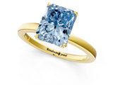 Yellow gold Fancy Blue Radiant Cut Diamond Solitaire Ring with Thin Band and Prong Setting_13