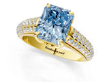 Yellow gold Fancy Blue Radiant Cut Diamond Solitaire Ring with Three-Row Pavé Band and Four-Prong Setting_41