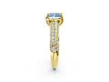 Yellow gold Fancy Blue Radiant Cut Diamond Solitaire Ring with Three-Row Pavé Band and Four-Prong Setting_42