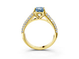 Yellow gold Fancy Blue Radiant Cut Diamond Solitaire Ring with Three-Row Pavé Band and Four-Prong Setting_43