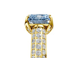 Yellow gold Fancy Blue Radiant Cut Diamond Solitaire Ring with Three-Row Pavé Band and Four-Prong Setting_45
