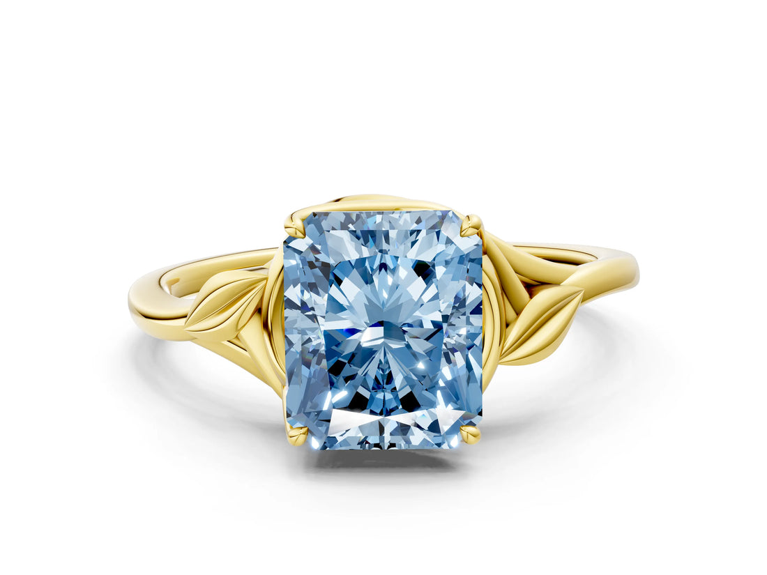 Yellow gold Fancy Blue Radiant Cut Diamond Solitaire Ring with Twist Band and Four-Prong Setting_91