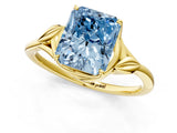 Yellow gold Fancy Blue Radiant Cut Diamond Solitaire Ring with Twist Band and Four-Prong Setting_92