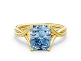 Yellow gold Fancy Blue Radiant Cut Diamond Solitaire Twist Band Prong Setting Ring_56