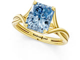 Yellow gold Fancy Blue Radiant Cut Diamond Solitaire Twist Band Prong Setting Ring_57