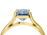 Yellow gold Fancy Blue Radiant Cut Diamond Solitaire Twist Band Prong Setting Ring_60