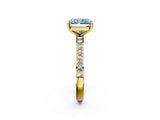 Yellow gold Fancy Blue Radiant  Cut Diamond Solitaire with Pave Band and Four-Prong Setting 2