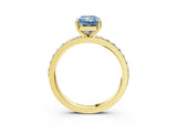 Yellow gold Fancy Blue Radiant  Cut Diamond Solitaire with Pave Band and Four-Prong Setting 3