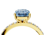 Yellow gold Fancy Blue Radiant  Cut Diamond Solitaire with Pave Band and Four-Prong Setting 4