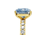 Yellow gold Fancy Blue Radiant  Cut Diamond Solitaire with Pave Band and Four-Prong Setting 5