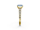 Yellow gold Fancy Blue Radiant  Cut Diamond Solitaire with Pave Band and Four-Prong Setting_145