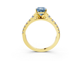 Yellow gold Fancy Blue Radiant  Cut Diamond Solitaire with Pave Band and Four-Prong Setting_146