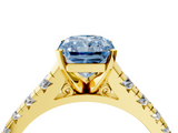 Yellow gold Fancy Blue Radiant  Cut Diamond Solitaire with Pave Band and Four-Prong Setting_147