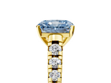 Yellow gold Fancy Blue Radiant  Cut Diamond Solitaire with Pave Band and Four-Prong Setting_148