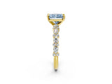 Yellow gold Fancy Blue Radiant Cut Diamond Solitaire with Side Stones, Pave Band, Four-Prong Setting_115
