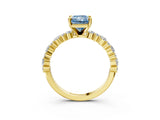Yellow gold Fancy Blue Radiant Cut Diamond Solitaire with Side Stones, Pave Band, Four-Prong Setting_116