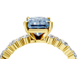 Yellow gold Fancy Blue Radiant Cut Diamond Solitaire with Side Stones, Pave Band, Four-Prong Setting_117