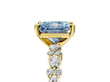 Yellow gold Fancy Blue Radiant Cut Diamond Solitaire with Side Stones, Pave Band, Four-Prong Setting_118