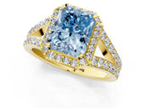 Yellow gold Fancy Blue Radiant Cut Diamond Split Shank Halo Ring with Four-Prong Setting_59