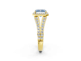 Yellow gold Fancy Blue Radiant Cut Diamond Split Shank Halo Ring with Four-Prong Setting_60