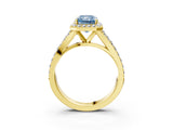 Yellow gold Fancy Blue Radiant Cut Diamond Split Shank Halo Ring with Four-Prong Setting_61