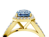 Yellow gold Fancy Blue Radiant Cut Diamond Split Shank Halo Ring with Four-Prong Setting_62