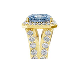 Yellow gold Fancy Blue Radiant Cut Diamond Split Shank Halo Ring with Four-Prong Setting_63