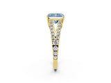 Yellow gold Fancy Blue Radiant Cut Diamond Split Shank Pavé Engagement Ring with Four-Prong Setting_85