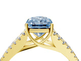 Yellow gold Fancy Blue Radiant Cut Diamond Split Shank Pavé Engagement Ring with Four-Prong Setting_87