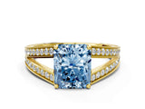 Yellow gold Fancy Blue Radiant Cut Diamond Split Shank Ring with Pavé Band and Four-Prong Setting_44