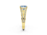 Yellow gold Fancy Blue Radiant Cut Diamond Split Shank Ring with Pavé Band and Four-Prong Setting_46