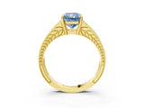 Yellow gold Fancy Blue Radiant Cut Diamond Split Shank Ring with Pavé Band and Four-Prong Setting_47