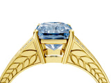 Yellow gold Fancy Blue Radiant Cut Diamond Split Shank Ring with Pavé Band and Four-Prong Setting_48