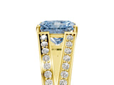 Yellow gold Fancy Blue Radiant Cut Diamond Split Shank Ring with Pavé Band and Four-Prong Setting_49