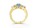 Yellow gold Fancy Blue Radiant Cut Diamond Three-Stone Ring with Prong Setting and Classic Band_101