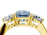 Yellow gold Fancy Blue Radiant Cut Diamond Three-Stone Ring with Prong Setting and Classic Band_102