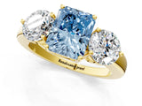 Yellow gold Fancy Blue Radiant Cut Diamond Three-Stone Ring with Prong Setting and Classic Band_99