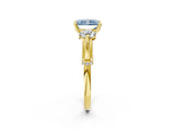 Yellow gold Fancy Blue Radiant Cut Diamond Three-Stone Ring with Prong Setting and Pavé Band_2