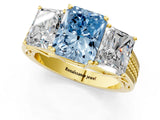 Yellow gold Fancy Blue Radiant Cut Diamond Three-Stone Ring with Prong Setting and Textured Band_1