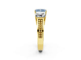 Yellow gold Fancy Blue Radiant Cut Diamond Three-Stone Ring with Prong Setting and Textured Band_8
