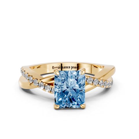 Yellow gold Fancy Blue Radiant  Cut Diamond Twist Band Solitaire with Prong Setting_11