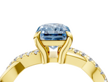 Yellow gold Fancy Blue Radiant  Cut Diamond Twist Band Solitaire with Prong Setting_28