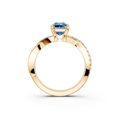 Yellow gold Fancy Blue Radiant  Cut Diamond Twist Band Solitaire with Prong Setting_5