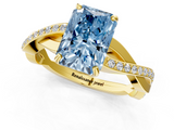 Yellow gold Fancy Blue Radiant  Cut Diamond Twisted Band Engagement Ring with Prong Setting_4