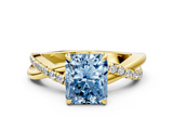 Yellow gold Fancy Blue Radiant  Cut Diamond Twisted Band with Pavé Setting and Four-Prong Setting_21